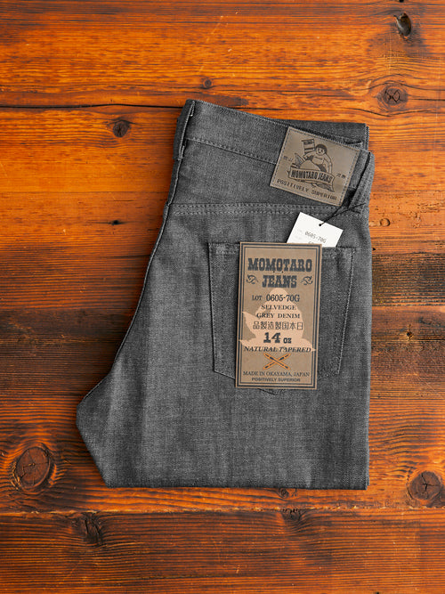 0605-70G 14oz Grey Selvedge Denim - Natural Tapered Fit