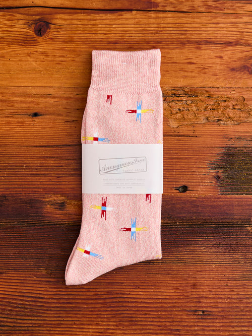 Sun Cross Crew Sock in Pink