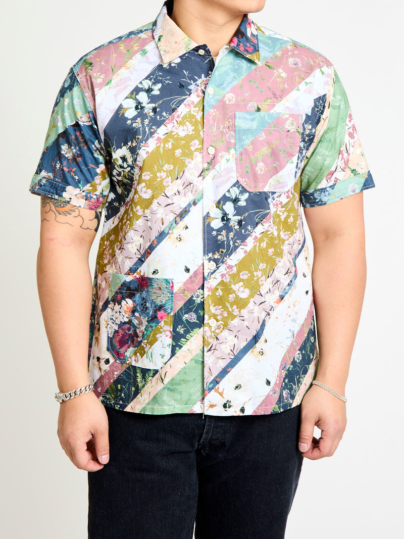 Camp Shirt in Navy Diagonal Print