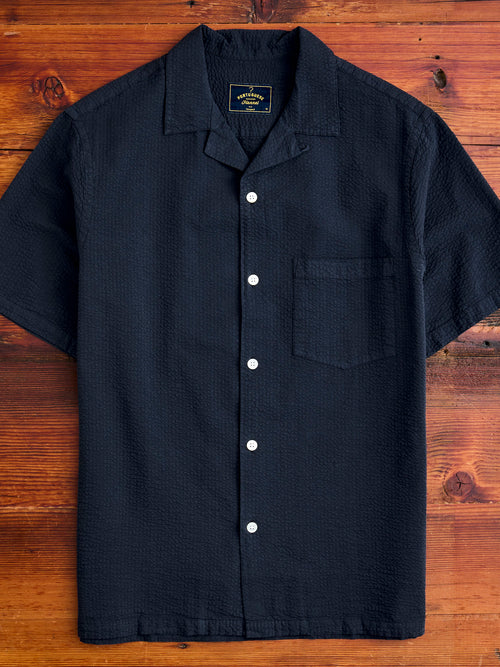 Atlantico Camp Collar Button-Up Shirt in Navy