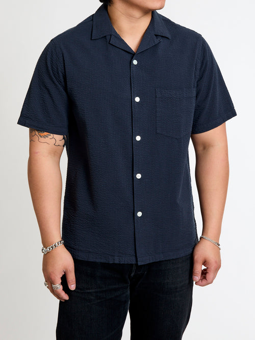 Atlantico Camp Collar Button-Up Shirt in Navy