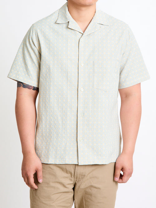 Portuguese Tile Button-Up Shirt in Blue Beige