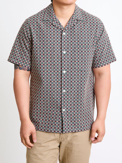 Portuguese Tile Button-Up Shirt in Green Orange