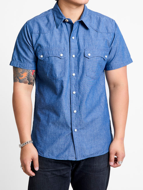 Modern Western Shirt in Indigo Chambray