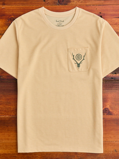 Circle Horn Round Pocket T-Shirt in Beige