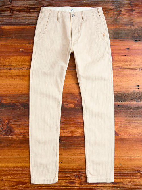 Stretch Herringbone Trousers in Heather Beige