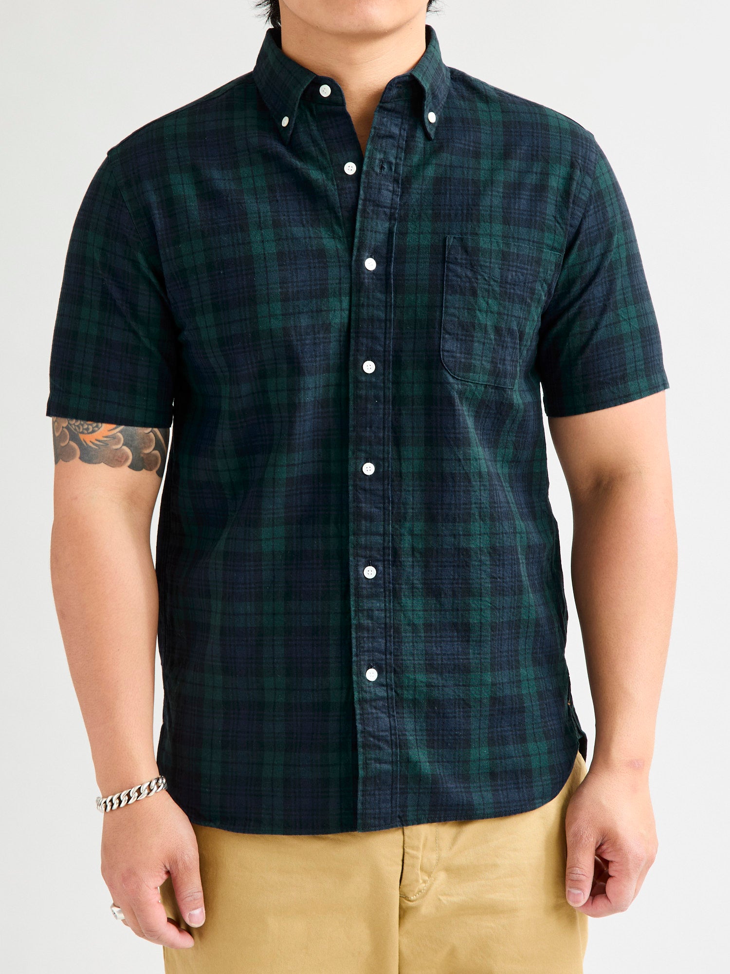 トップス RHC Indigo Black Watch Shirts Short Sleeve Button-Down Shirt in Indigo Blackwatch – Blue Owl