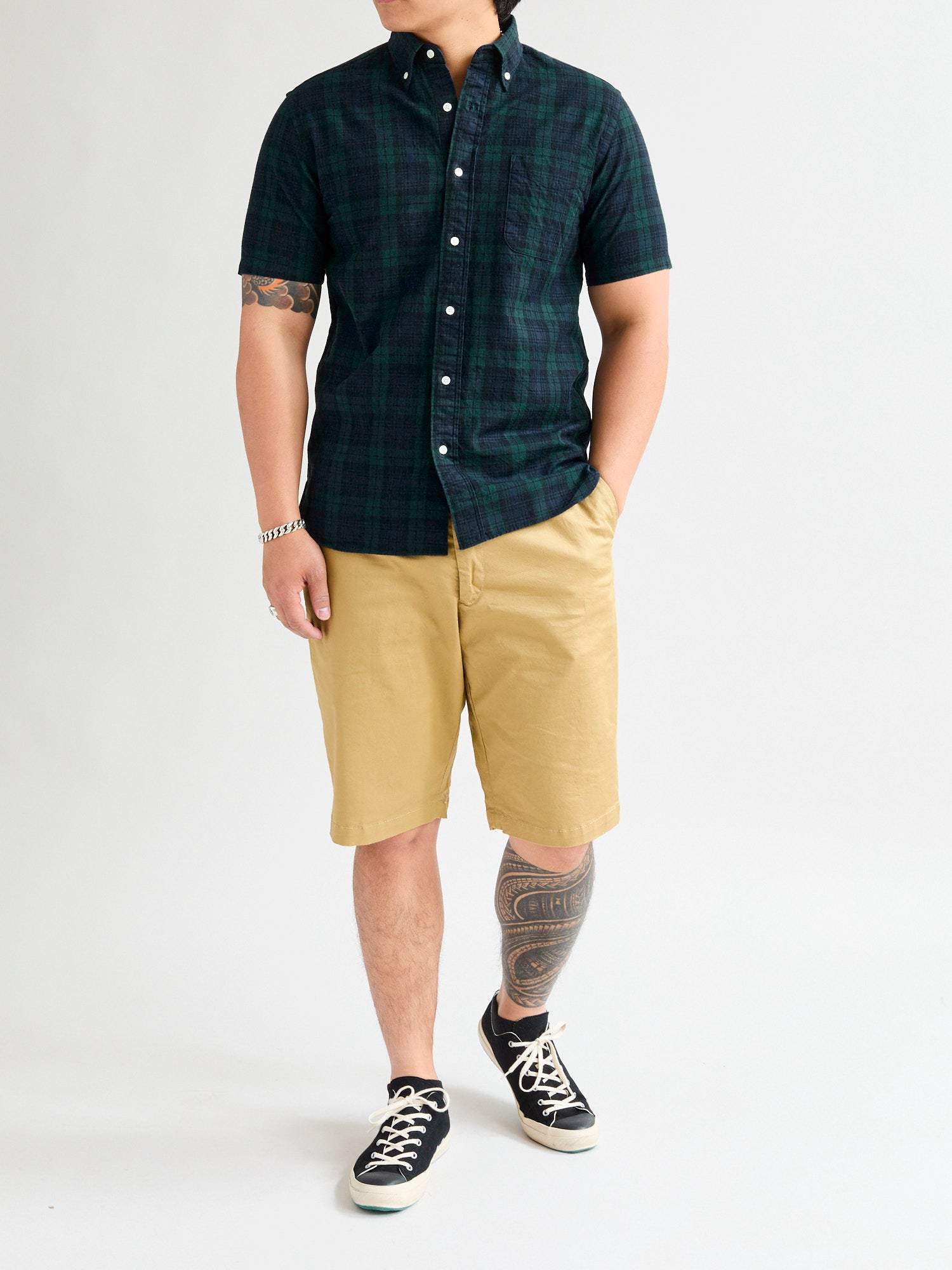 トップス RHC Indigo Black Watch Shirts Short Sleeve Button-Down Shirt in Indigo Blackwatch – Blue Owl