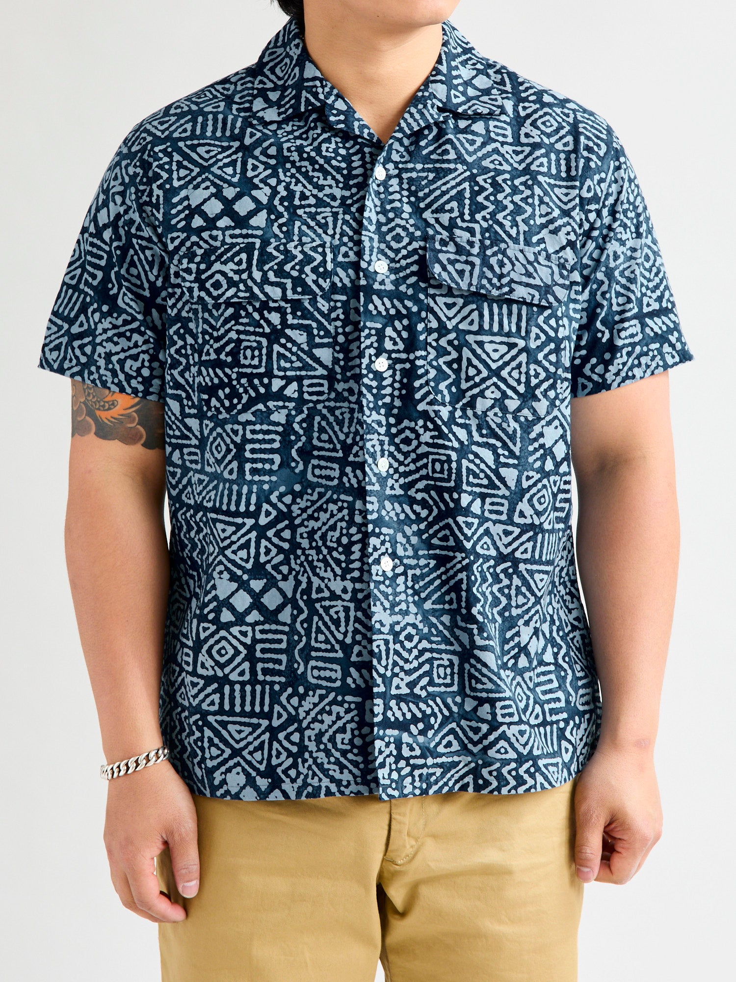 Batik Print Open Collar Shirt in Blue – Blue Owl Workshop