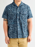 Batik Print Open Collar Shirt in Blue