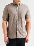 Broad Cloth Short Sleeve Button-Down Shirt in Beige