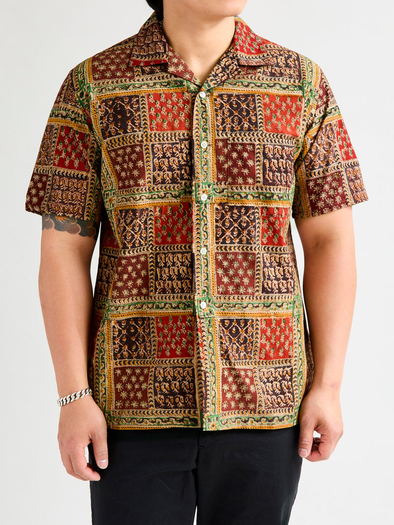 Indian Block Print Open Collar Shirt in Plant