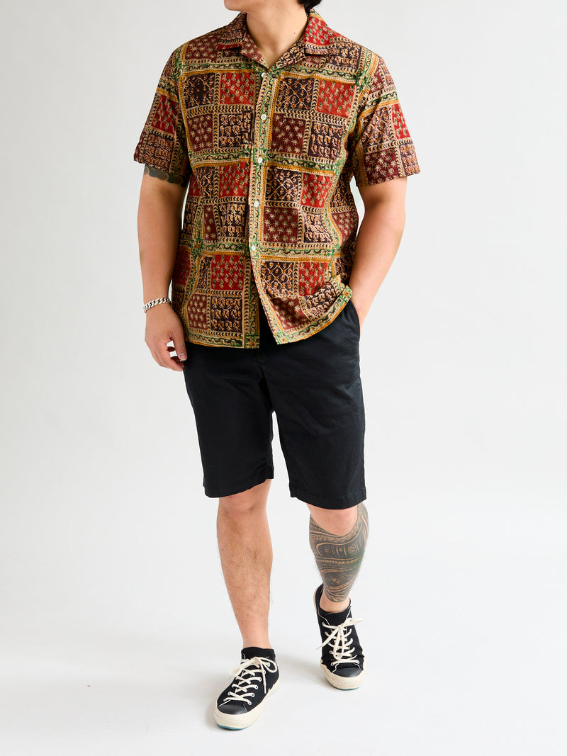 Indian Block Print Open Collar Shirt in Plant