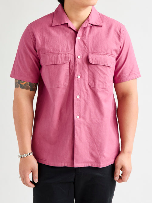 Panama Cloth Open Collar Shirt in Dusty Pink