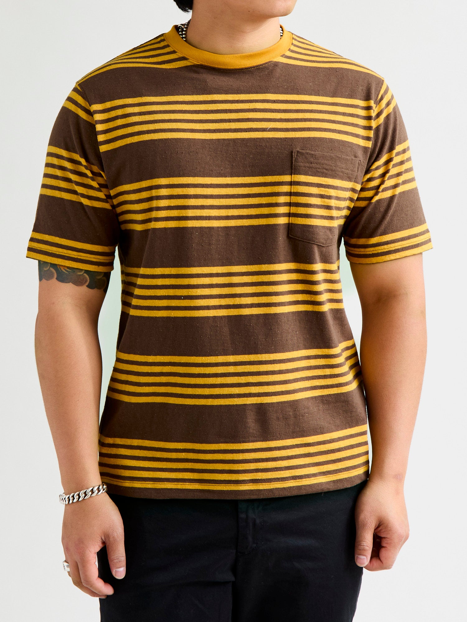 新品未使用25ssWIDE POCKET STRIPE TーSHIRT Nep Stripe Pocket T-Shirt in Brown – Blue Owl Workshop