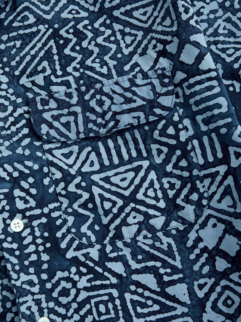 Batik Print Open Collar Shirt in Blue – Blue Owl Workshop