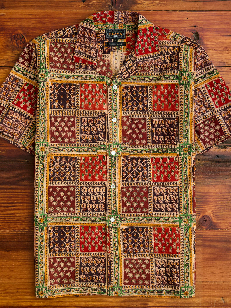 Indian Block Print Open Collar Shirt in Plant