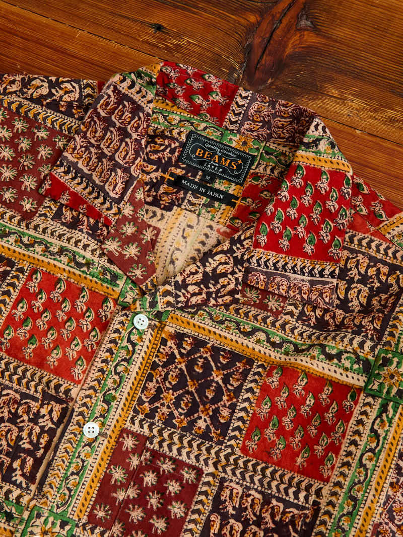 Indian Block Print Open Collar Shirt in Plant