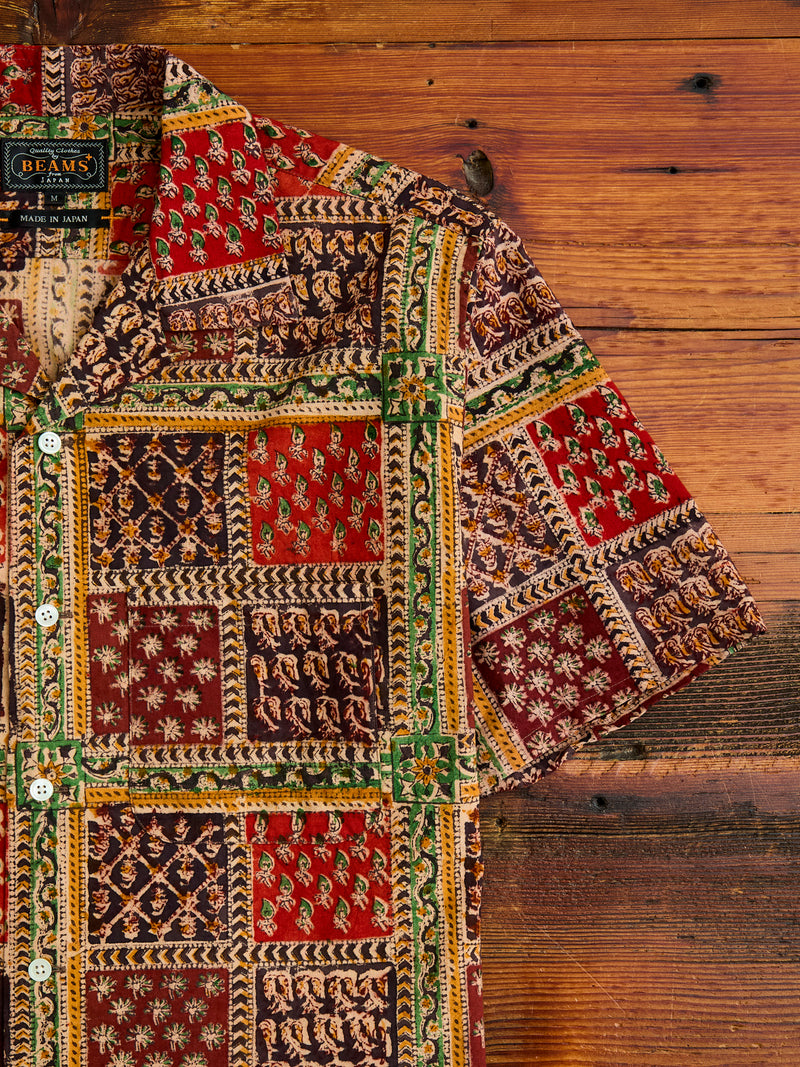 Indian Block Print Open Collar Shirt in Plant