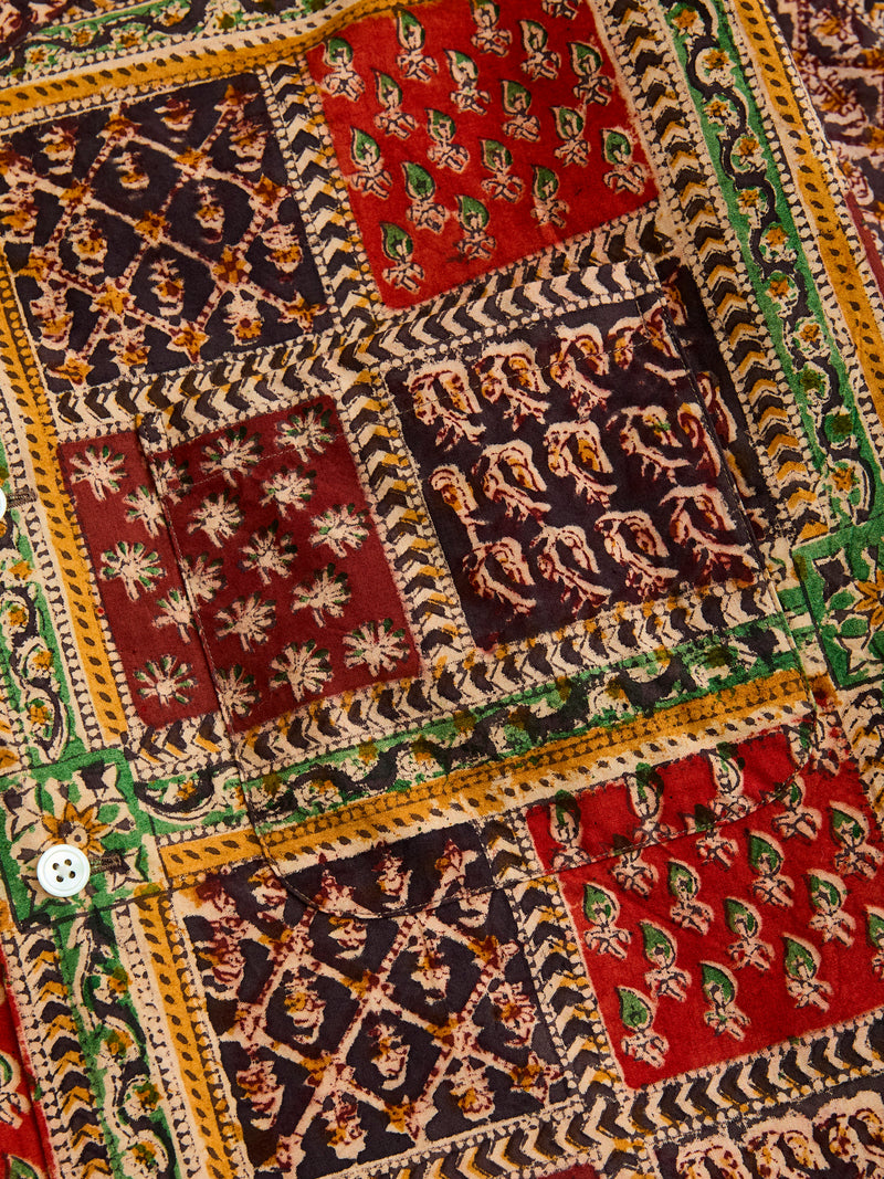 Indian Block Print Open Collar Shirt in Plant