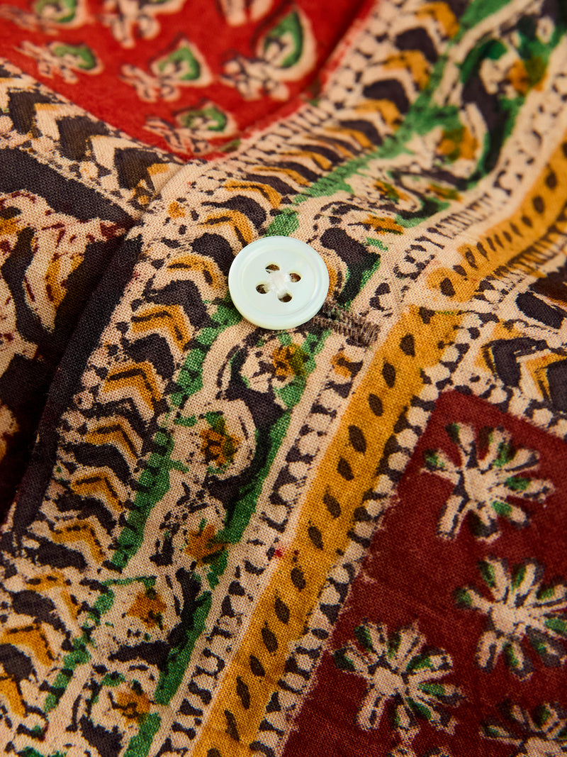 Indian Block Print Open Collar Shirt in Plant