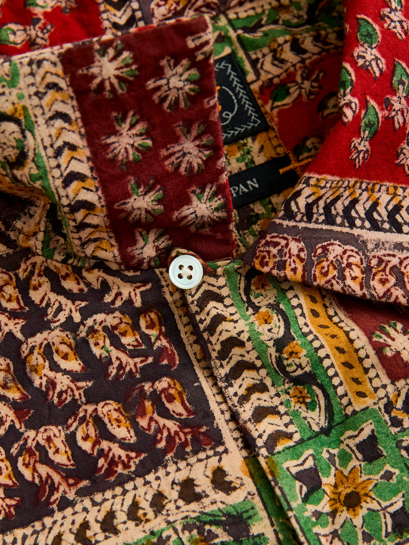 Indian Block Print Open Collar Shirt in Plant