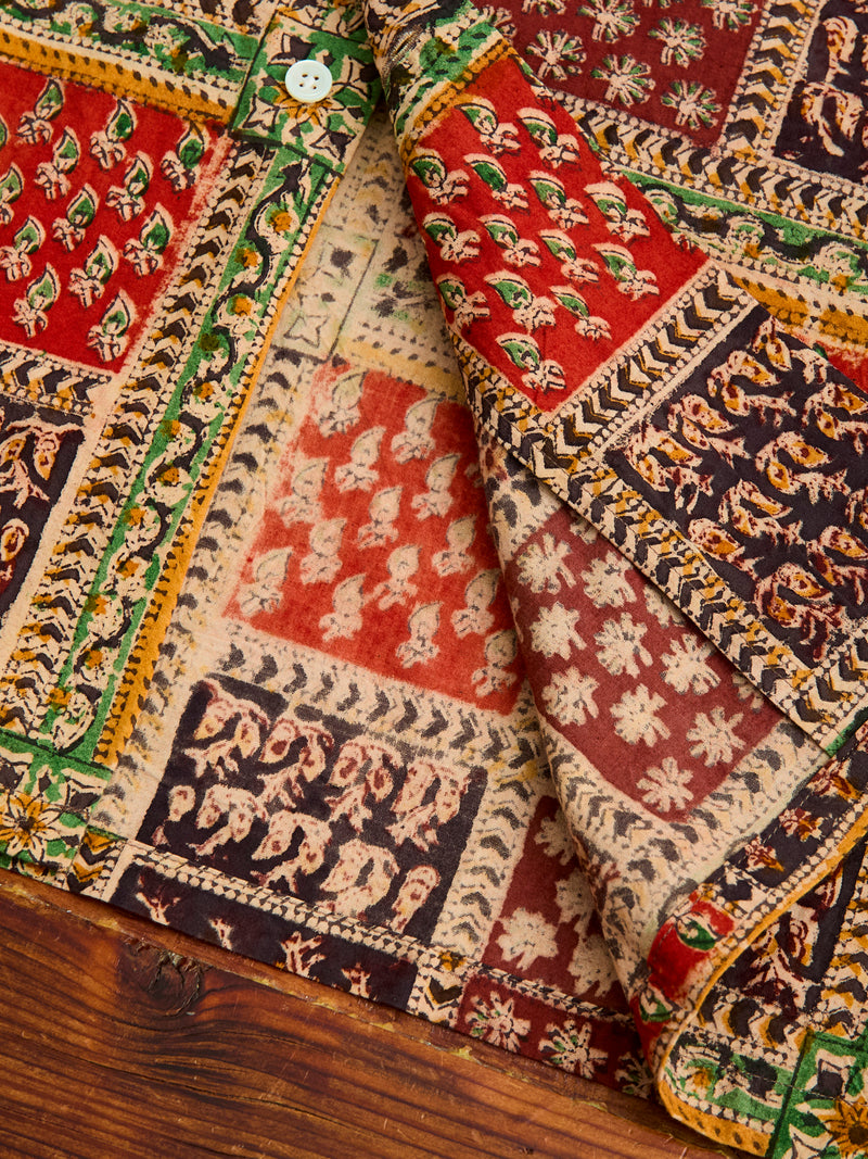 Indian Block Print Open Collar Shirt in Plant