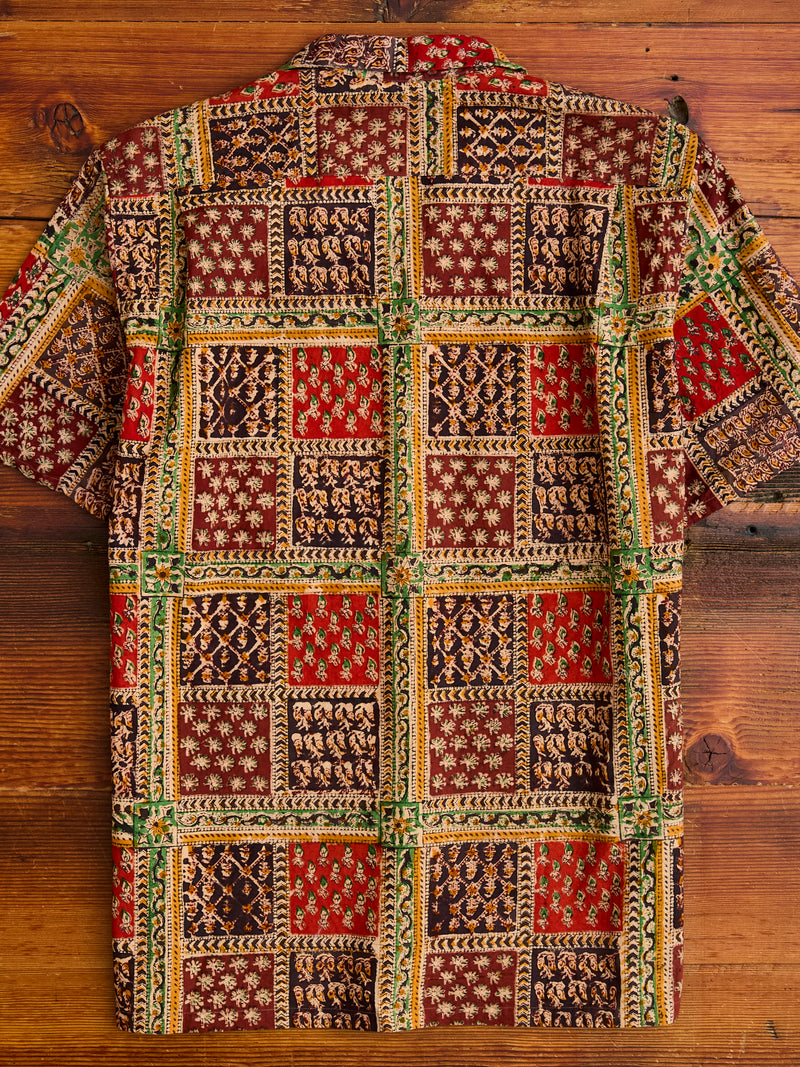 Indian Block Print Open Collar Shirt in Plant