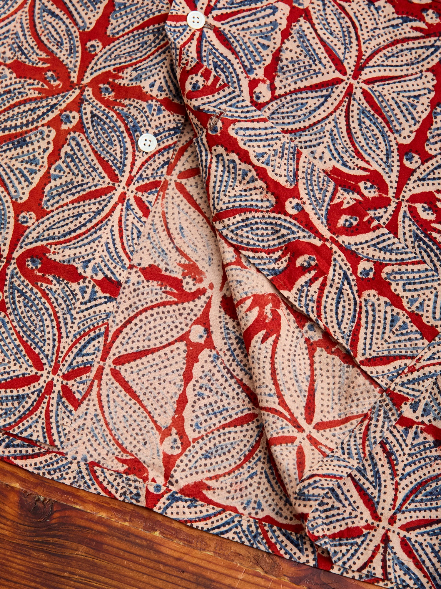Indian Block Print Open Collar Shirt in Vermillion – Blue Owl Workshop