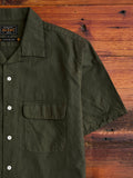 Panama Cloth Open Collar Shirt in Olive