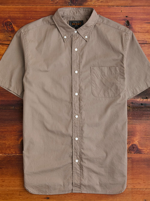 Broad Cloth Short Sleeve Button-Down Shirt in Beige