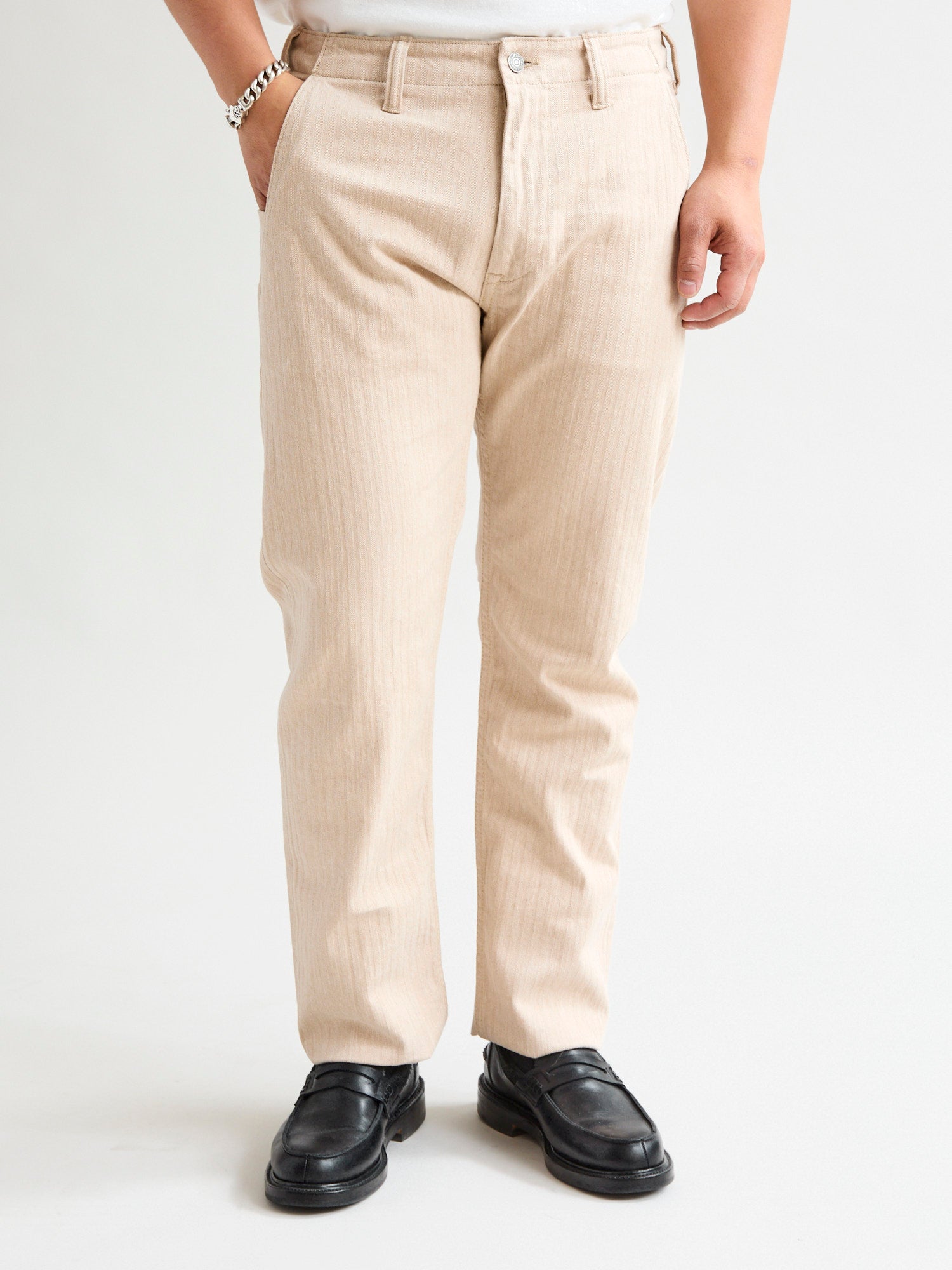 Stretch Herringbone Trousers in Heather Beige – Blue Owl Workshop