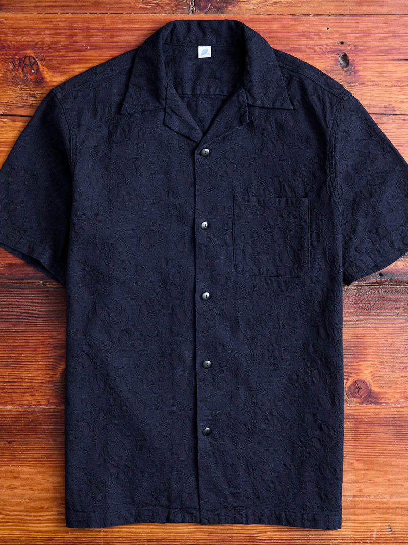 Jacquard Open Collar Shirt in Indigo Paisley