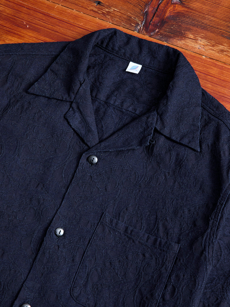 Jacquard Open Collar Shirt in Indigo Paisley