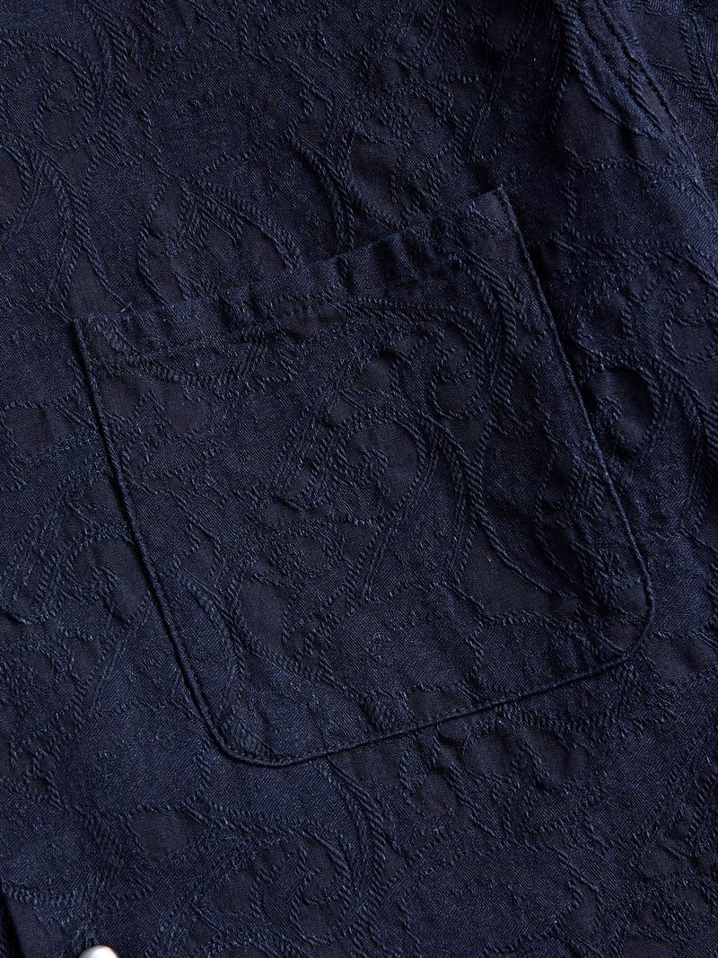 Jacquard Open Collar Shirt in Indigo Paisley