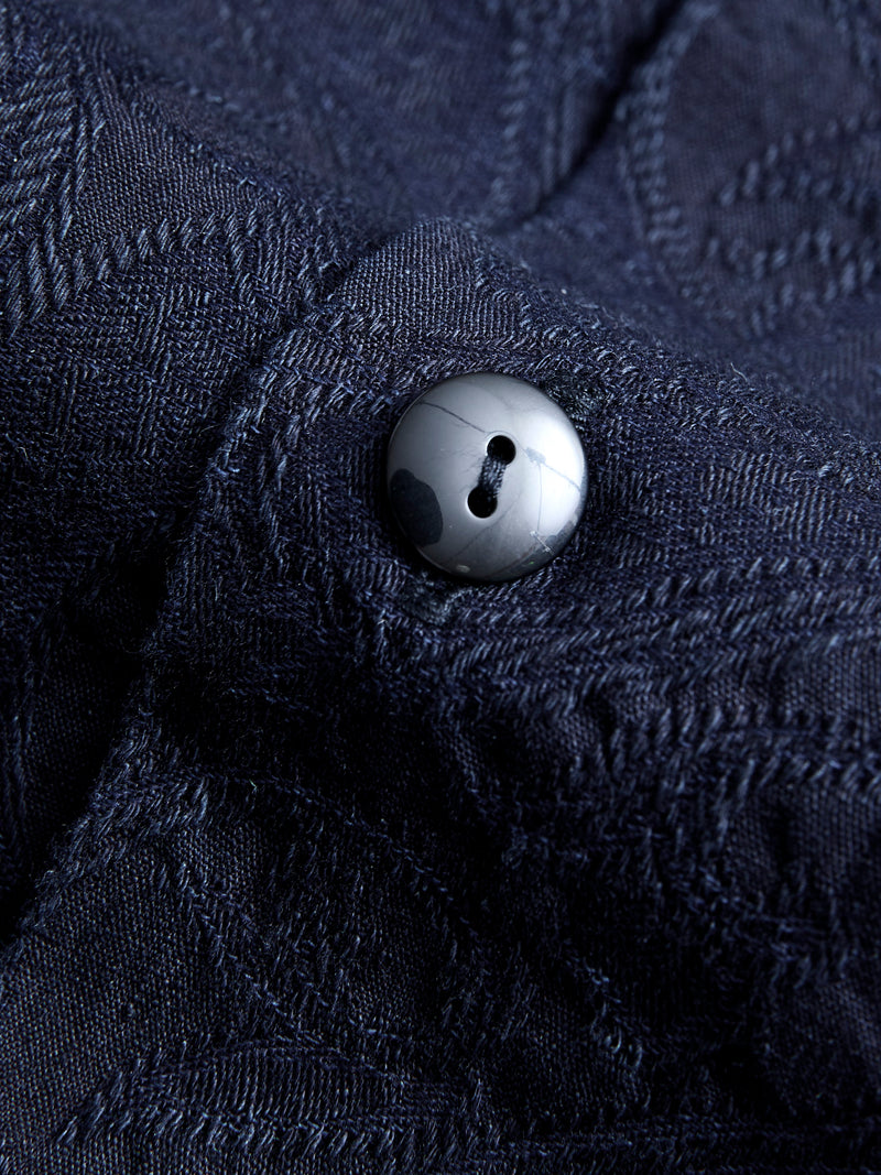 Jacquard Open Collar Shirt in Indigo Paisley