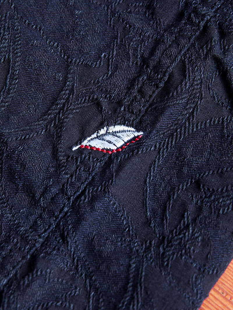 Jacquard Open Collar Shirt in Indigo Paisley