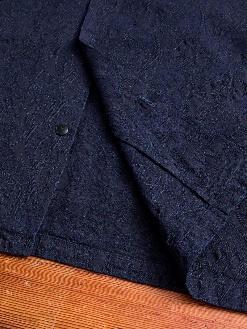 Jacquard Open Collar Shirt in Indigo Paisley