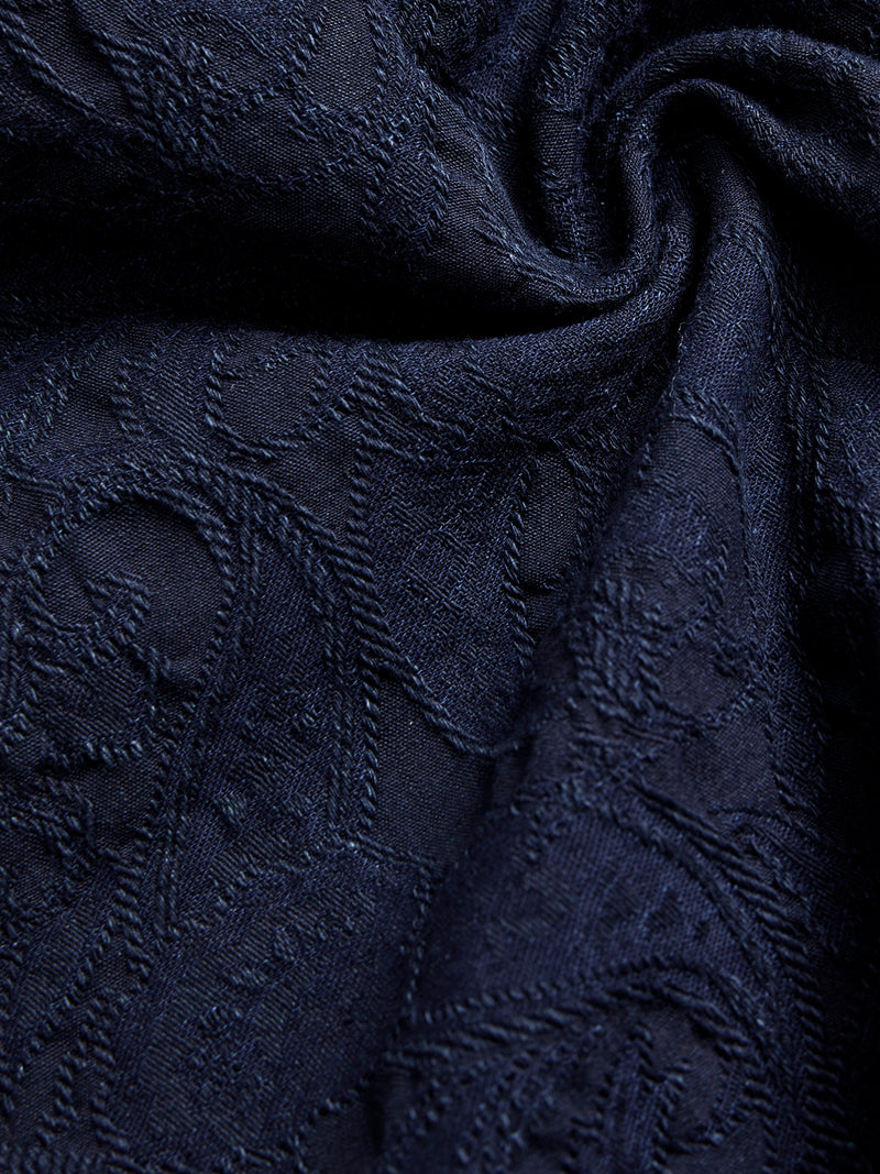 Jacquard Open Collar Shirt in Indigo Paisley