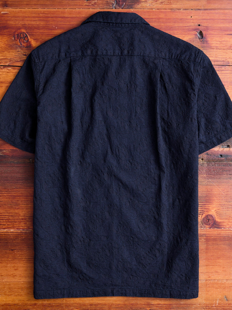 Jacquard Open Collar Shirt in Indigo Paisley