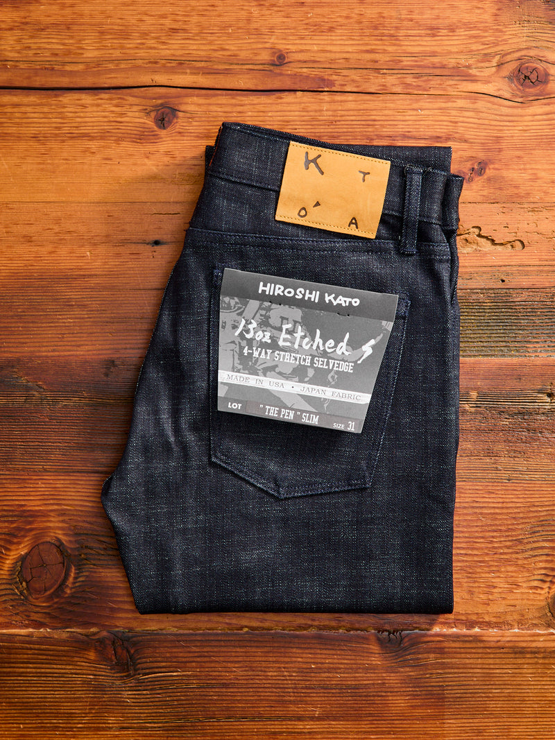 "Etched" 13oz Stretch Selvedge Denim - Pen Slim