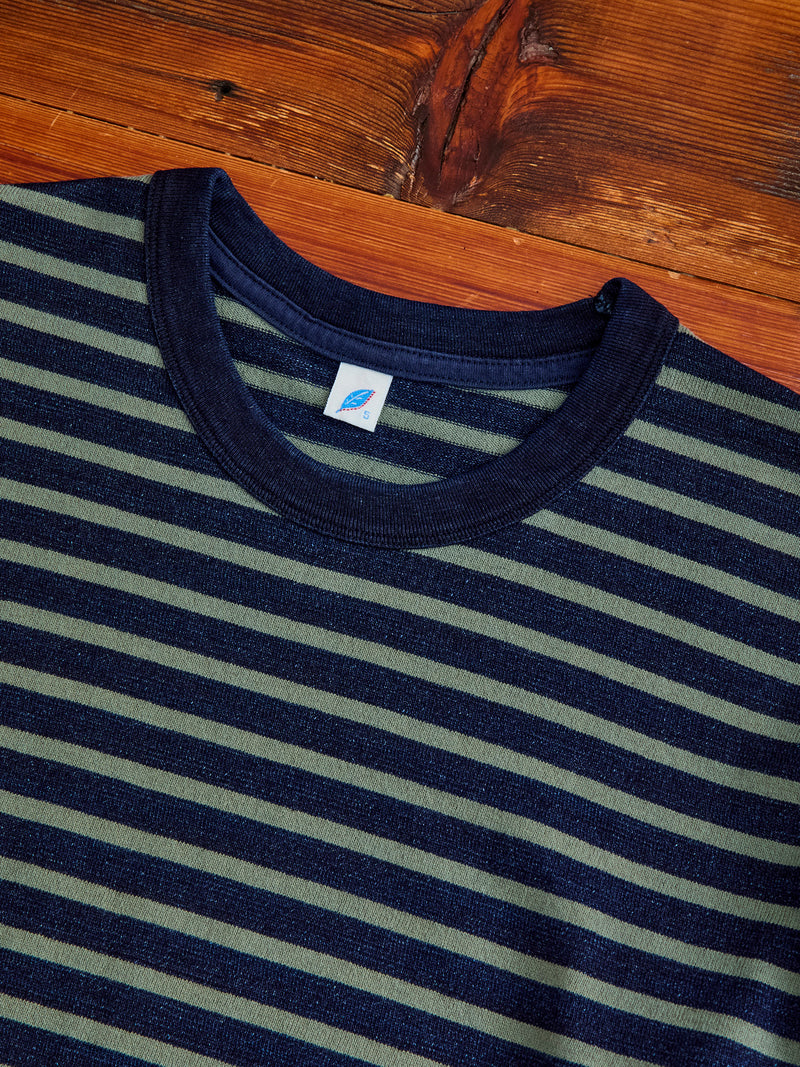 Heavyweight Striped T-shirt in Indigo x Olive