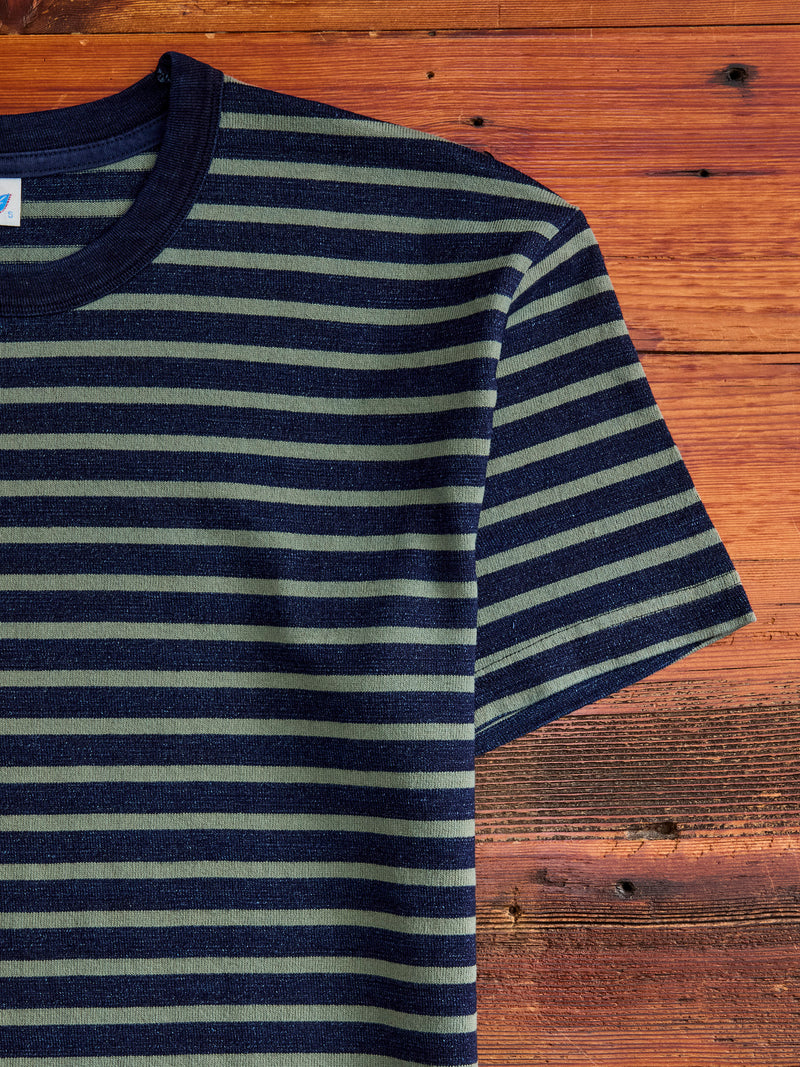Heavyweight Striped T-shirt in Indigo x Olive