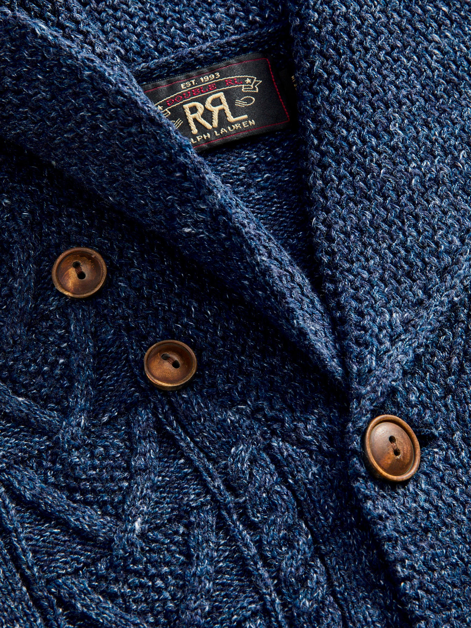 Aran-Knit Shawl Collar Cardigan in Navy Heather – Blue Owl Workshop