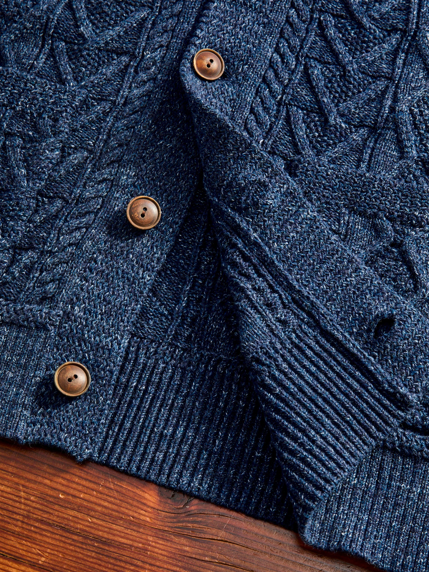 Aran-Knit Shawl Collar Cardigan in Navy Heather – Blue Owl Workshop