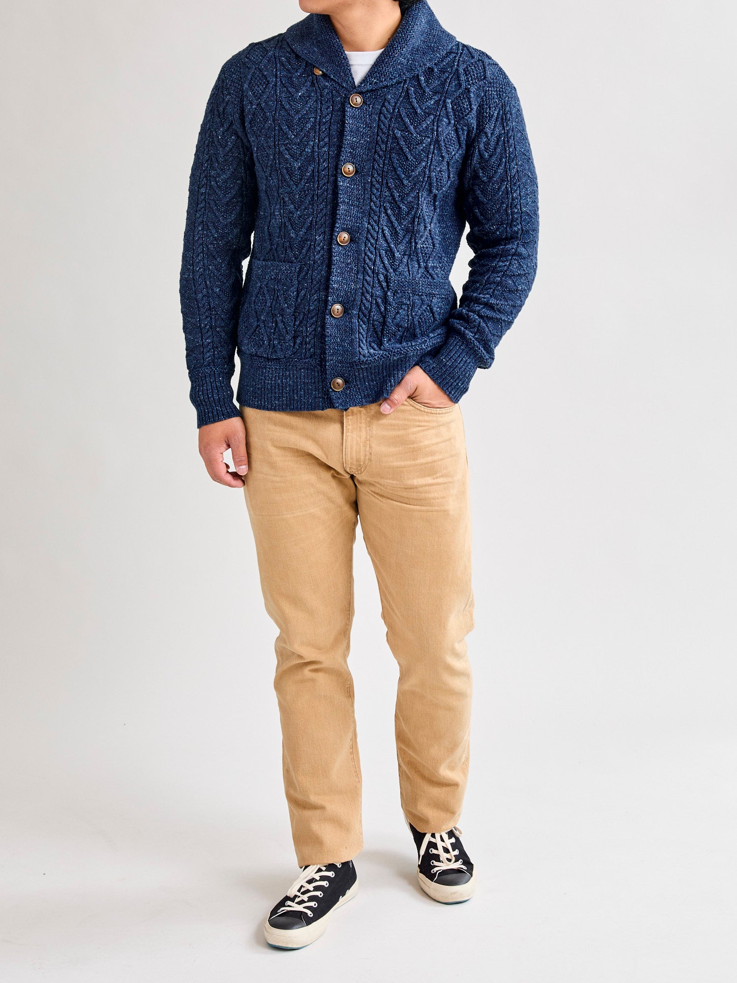 トップス RRL NDIGO ARANKNIT SHAWL COLLAR CARDIGAN Cowichan Shawl Collar Cardigan - Indigo