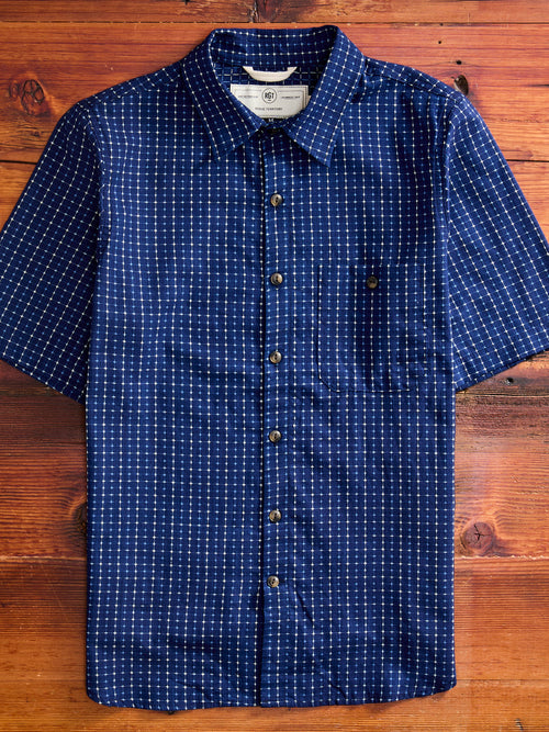 "Sashiko Grid" Oxford Shirt in Indigo