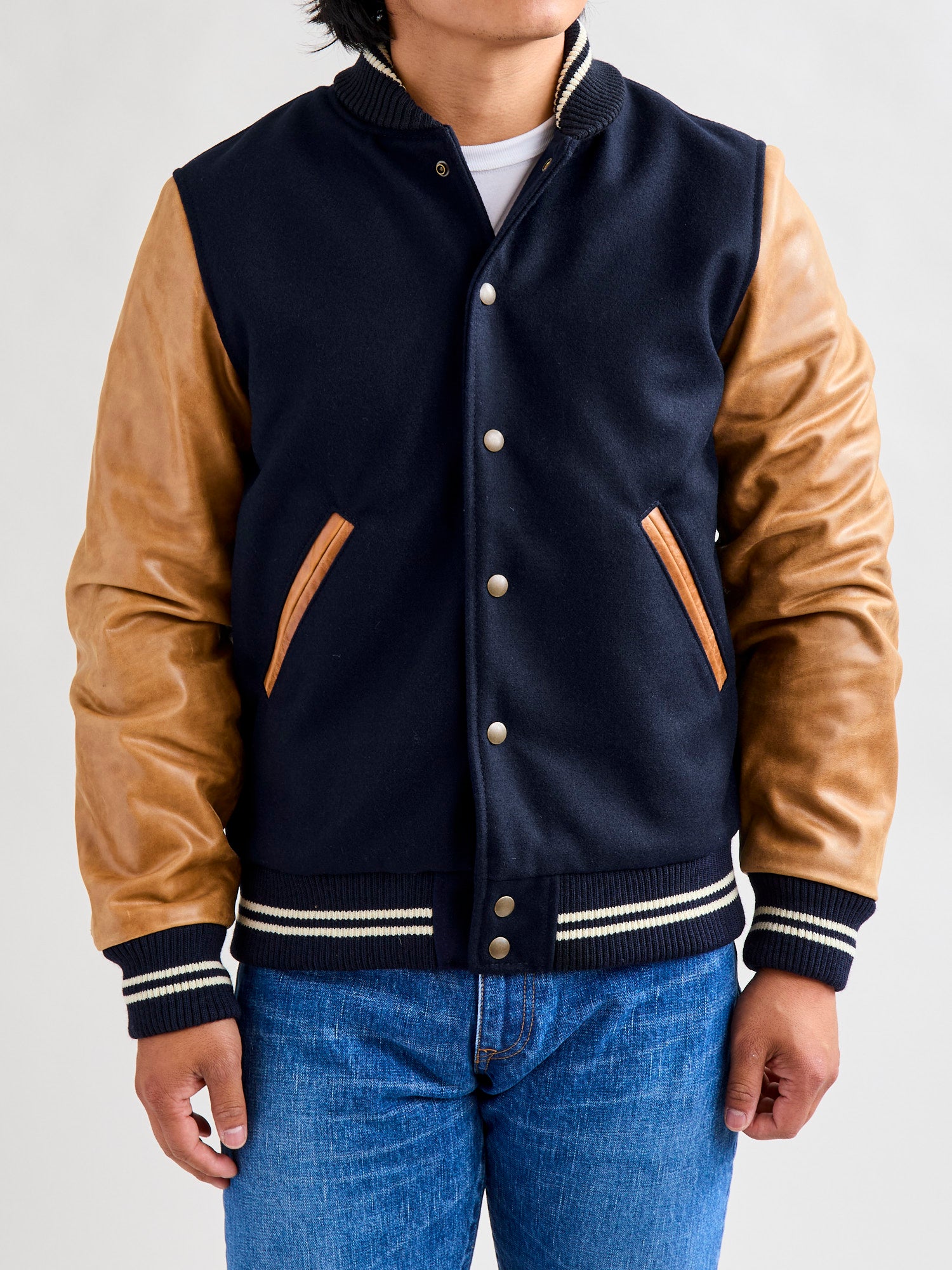 Varsity Jacket in Navy/Rust – Blue Owl Workshop