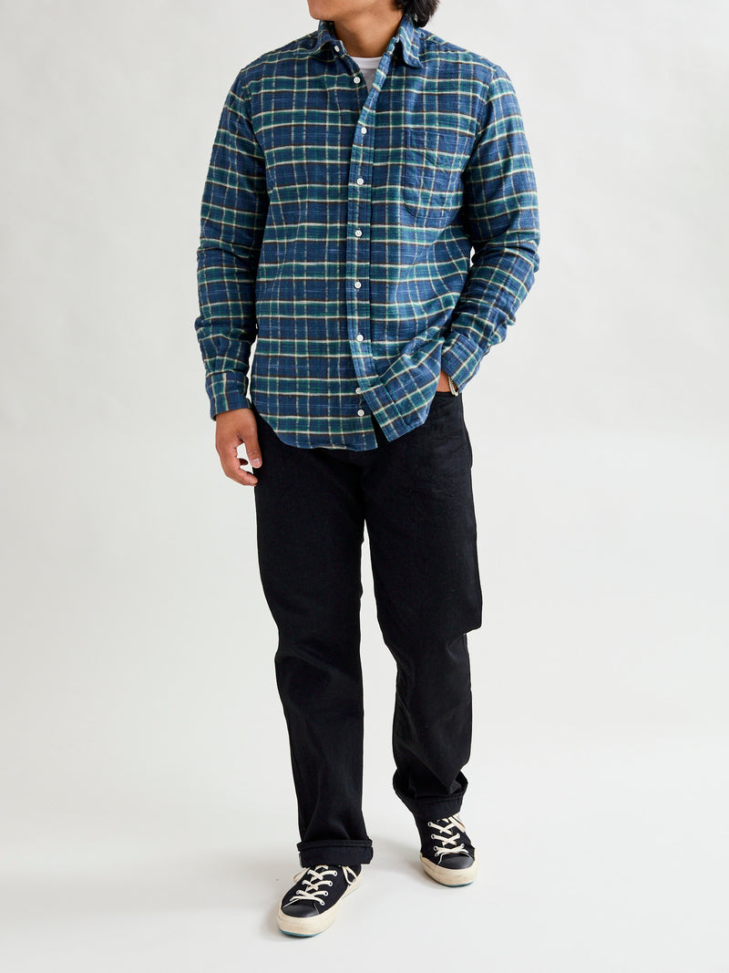 Cotton Slub Check Flannel in Blue