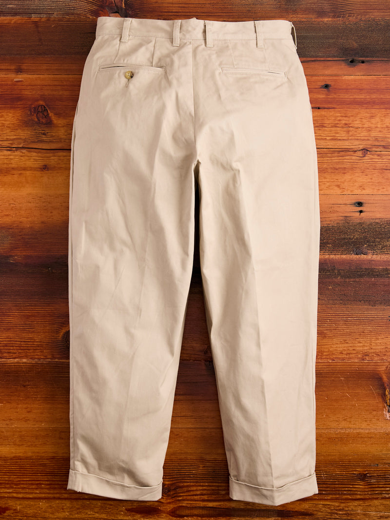Twill Cotton Trousers With Pleats In Khaki main image 1